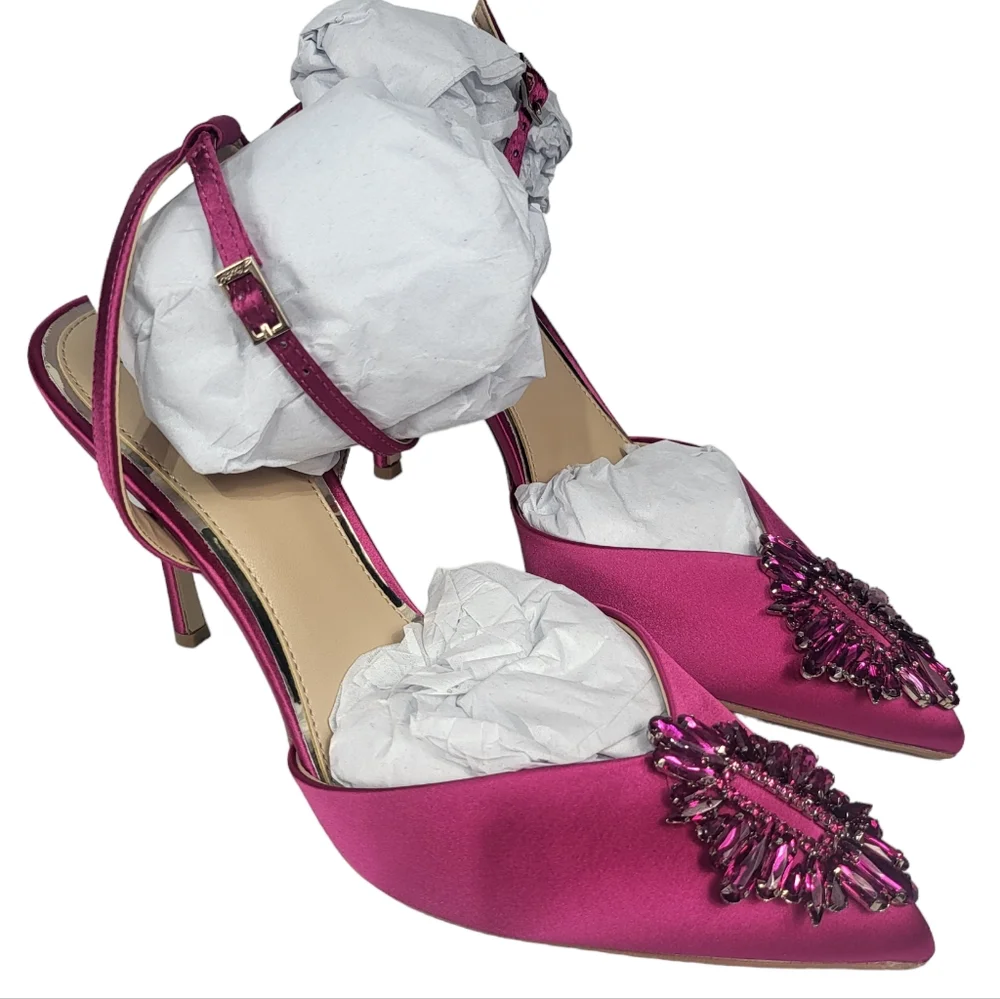 Jewel Badgley Mischka Gaby Evening Pumps Bright Pink 9 - Picture 2 of 4